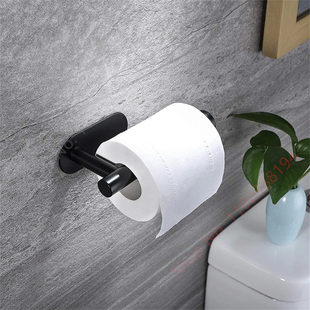 Toilet Towel Paper Holder Adhesive Black Silver Kitchen Roll Paper Stand