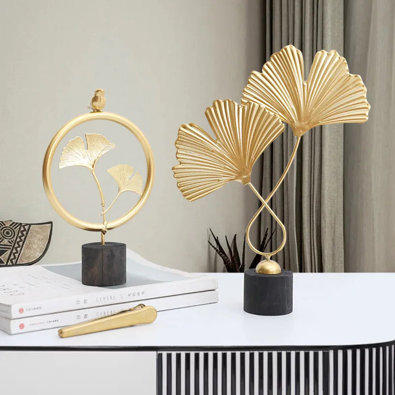 Nordic Gold Ginkgo Leaf Crafts Leaves Sculpture Luxury Decor Home