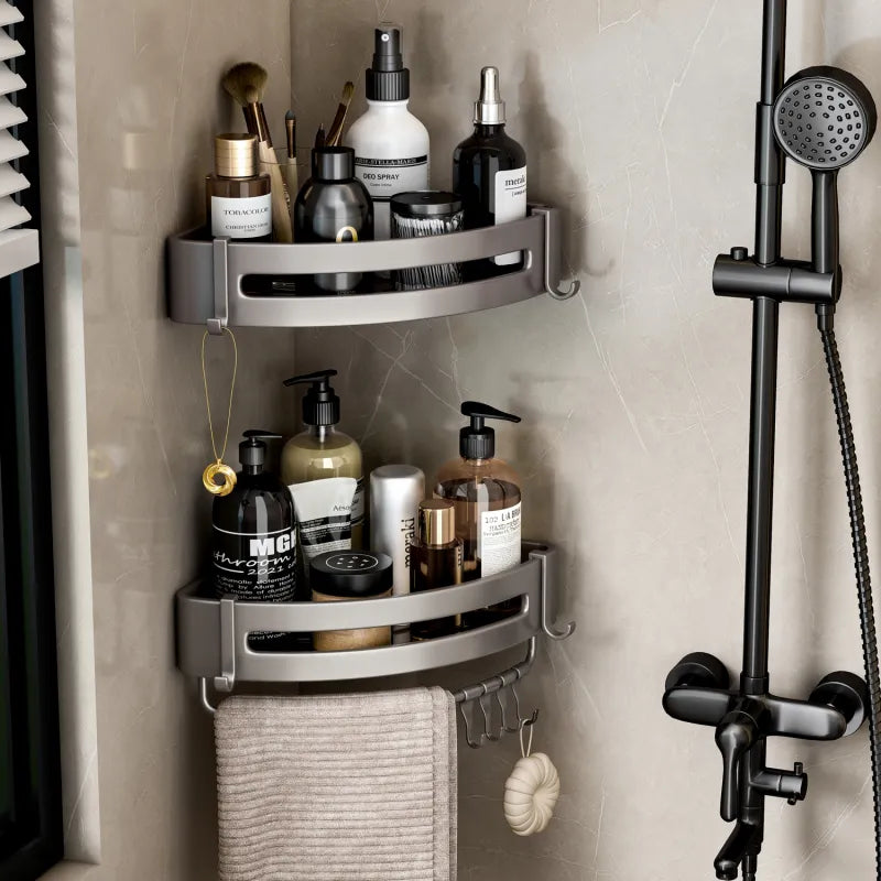 Bathroom Storage Wall Mount Corner Shelf Shower Holder Shampoo