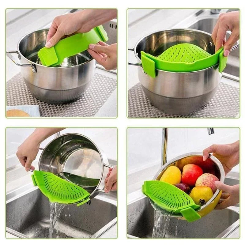 Clip On Strainer Silicone for All Pots and Pans Meat Vegetables Fruit Silicone