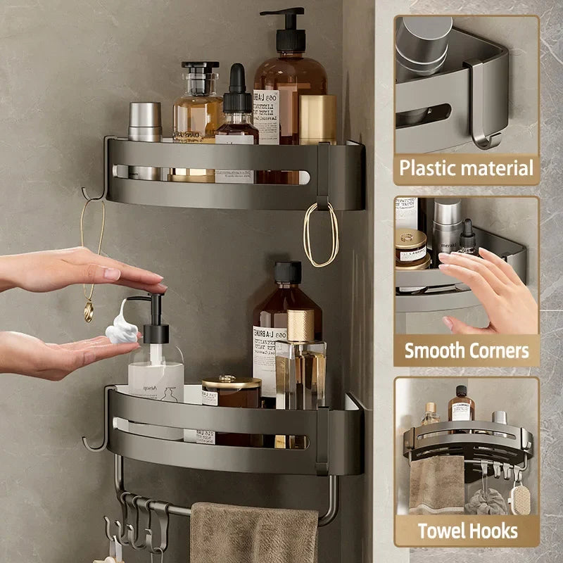 Bathroom Storage Wall Mount Corner Shelf Shower Holder Shampoo