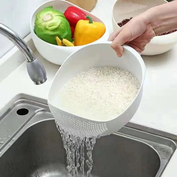 Plastic Colander Kitchen Drain Basket with Handles Rice Bowl Strainer