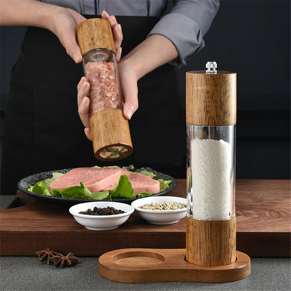 Wooden Pepper Mill Manual Salt Spice Grinder With Adjustable Ceramic Core