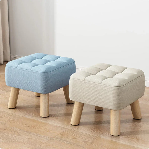 Round Foot Rest Stool Linen Fabric Padded Seat Pouf with Non-Skid