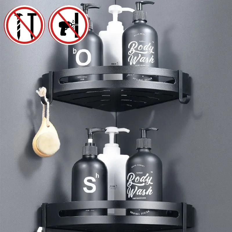 Bathroom Storage Wall Mount Corner Shelf Shower Holder Shampoo