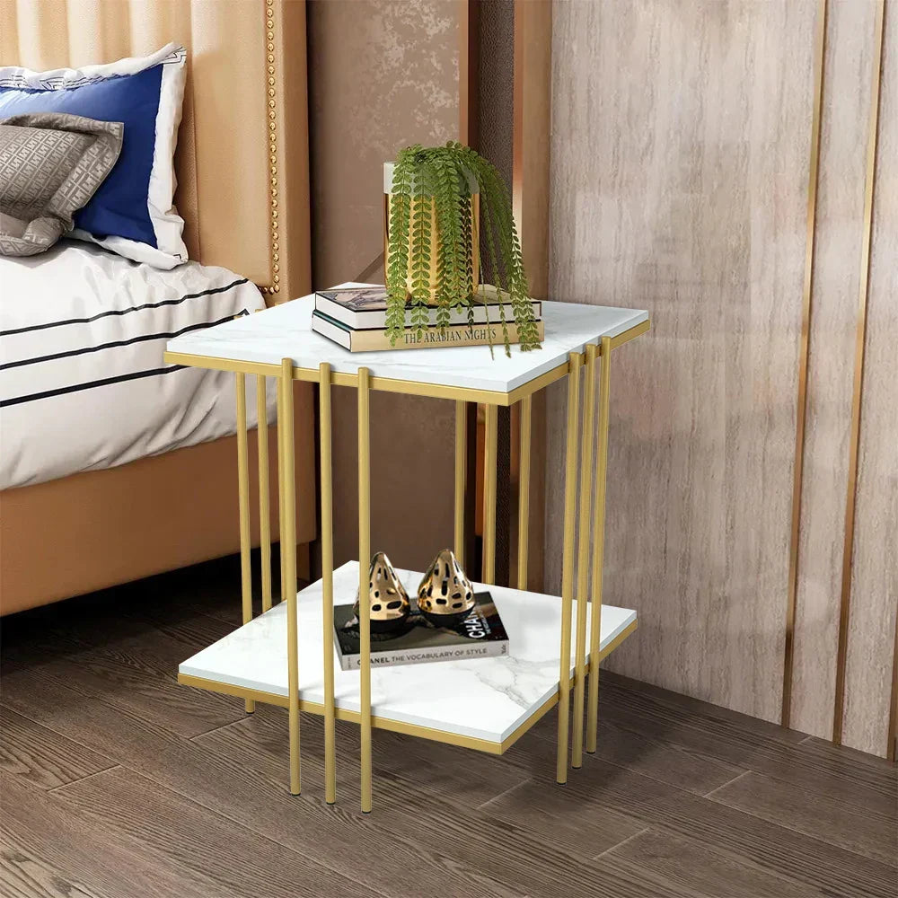 Tea Table End Table Office Coffee Table Square Marble Shelf Small Desk