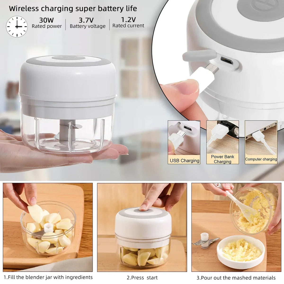 Electric Garlic Crusher Vegetable Cutter Chili  Masher Durable Garlic Chopper