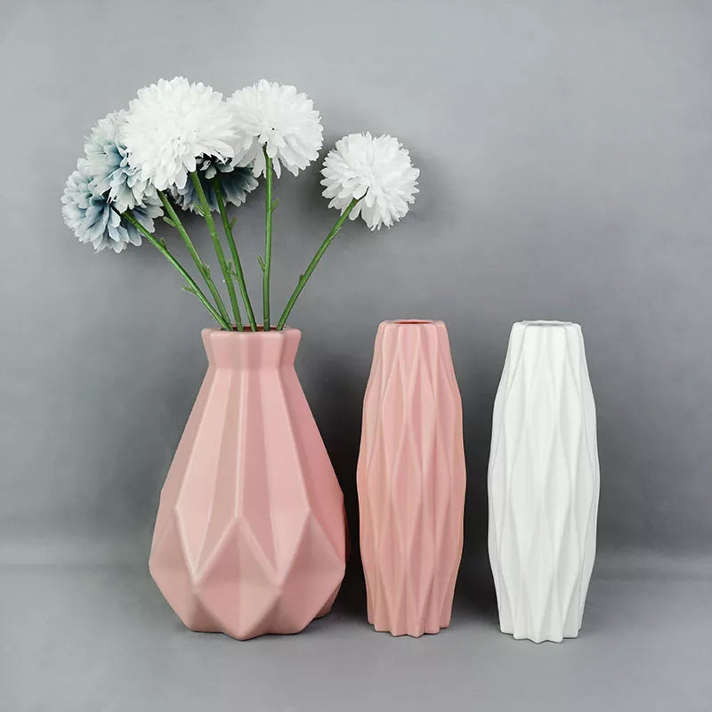 Flower Vase White Pink Blue Plastic Vase Flower Pot Basket Nordic Home