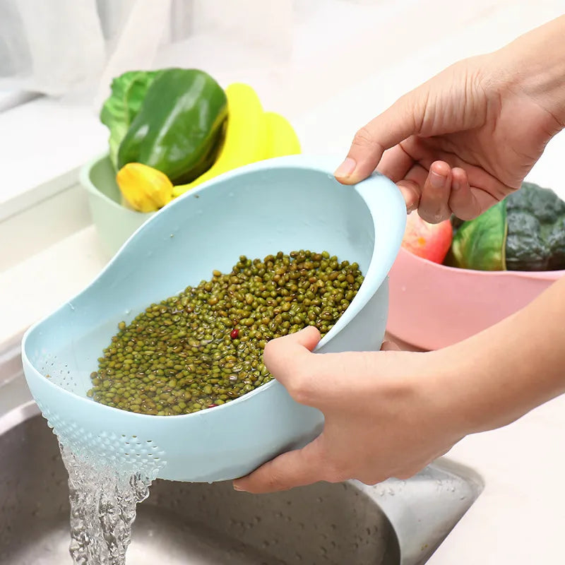 Plastic Colander Kitchen Drain Basket with Handles Rice Bowl Strainer