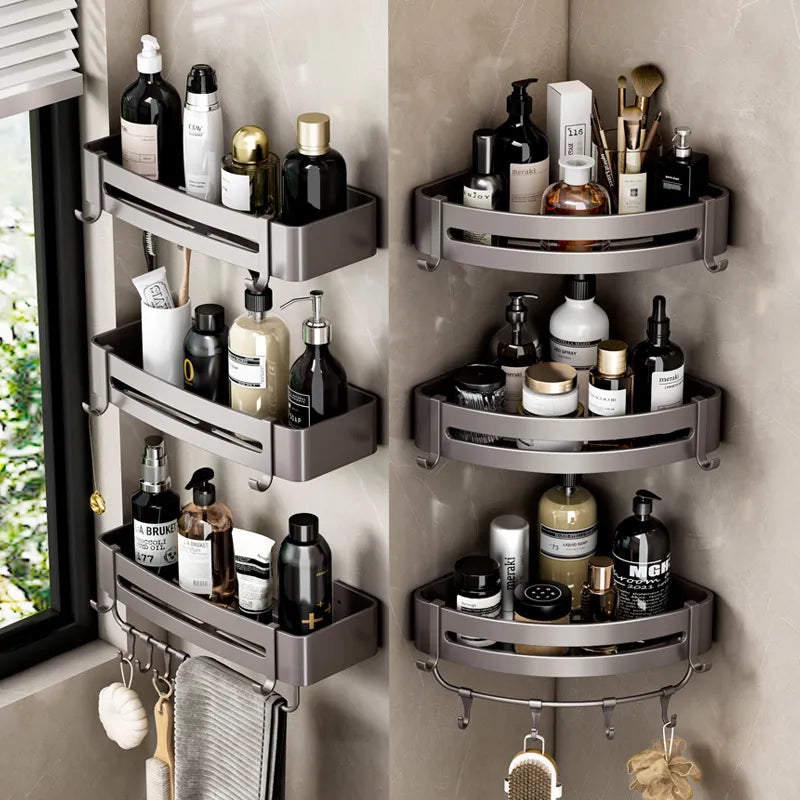 Bathroom Storage Wall Mount Corner Shelf Shower Holder Shampoo