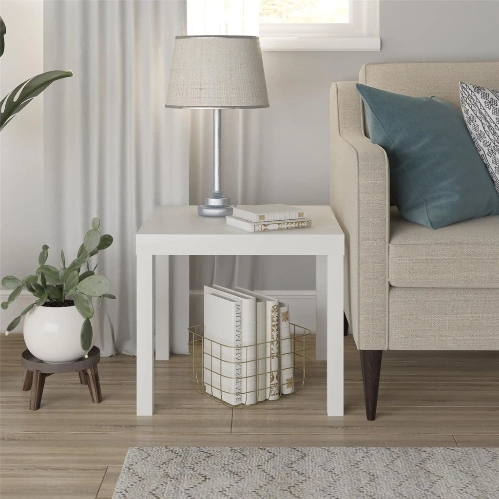 Parsons End Table, White\Black Oak\Canyon Walnut mesa  table side