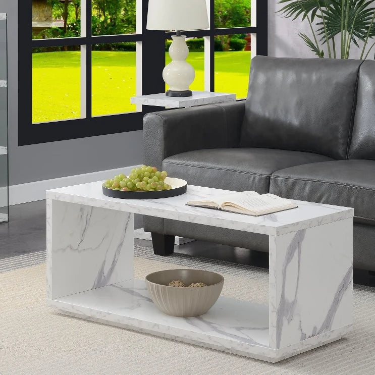 Mini Coffee Table for Wood Living Room Faux White Marble Modern Living